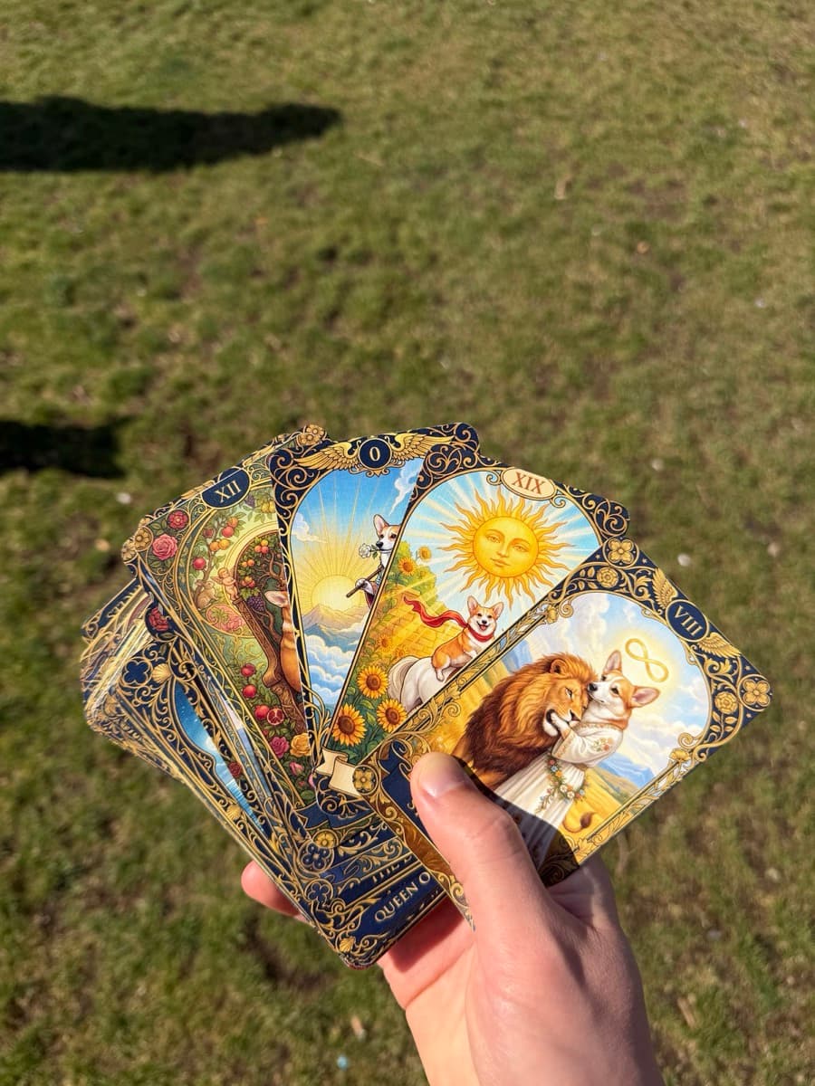 The printed deck held in hand