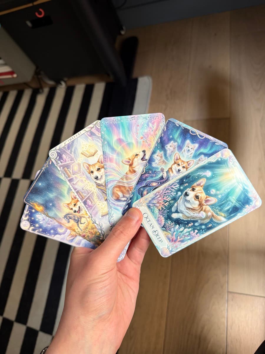 The printed deck held in hand